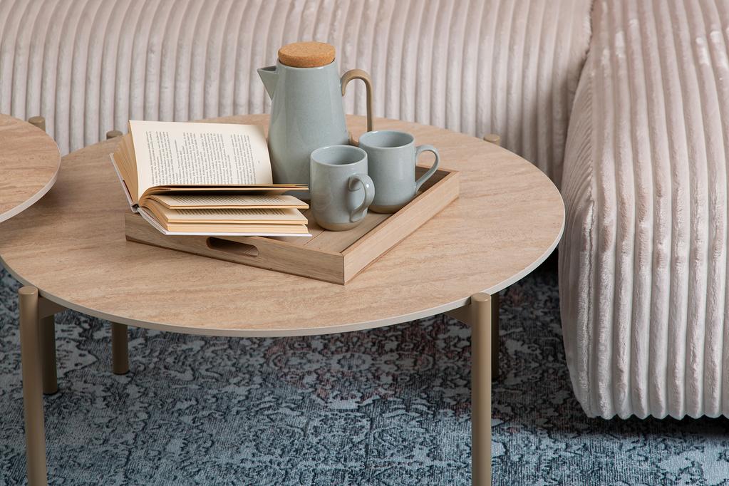 Laudadekomplekt Tilda ümmargused, 85 x 40 + 65 x 45, beežid kivist / metallist jalad