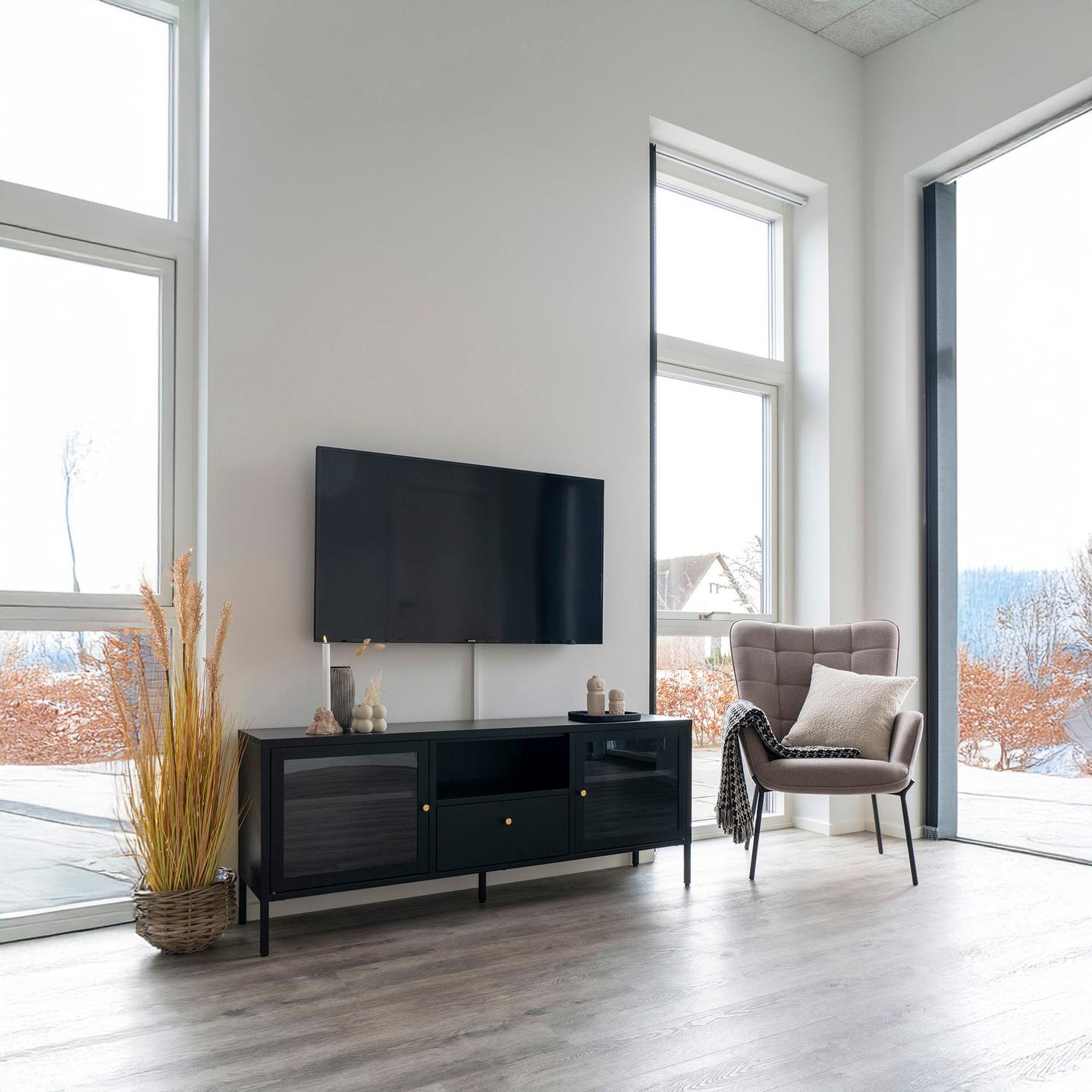 TV-alus House Nordic Dalby 2 ust ja 1 sahtlit, must