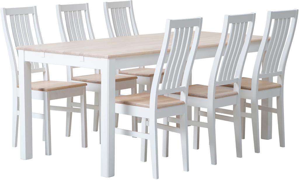 Söögilauakomplekt Hovi 170 cm kuuele, valge/valgeks lakitud kask, Delux toolidega