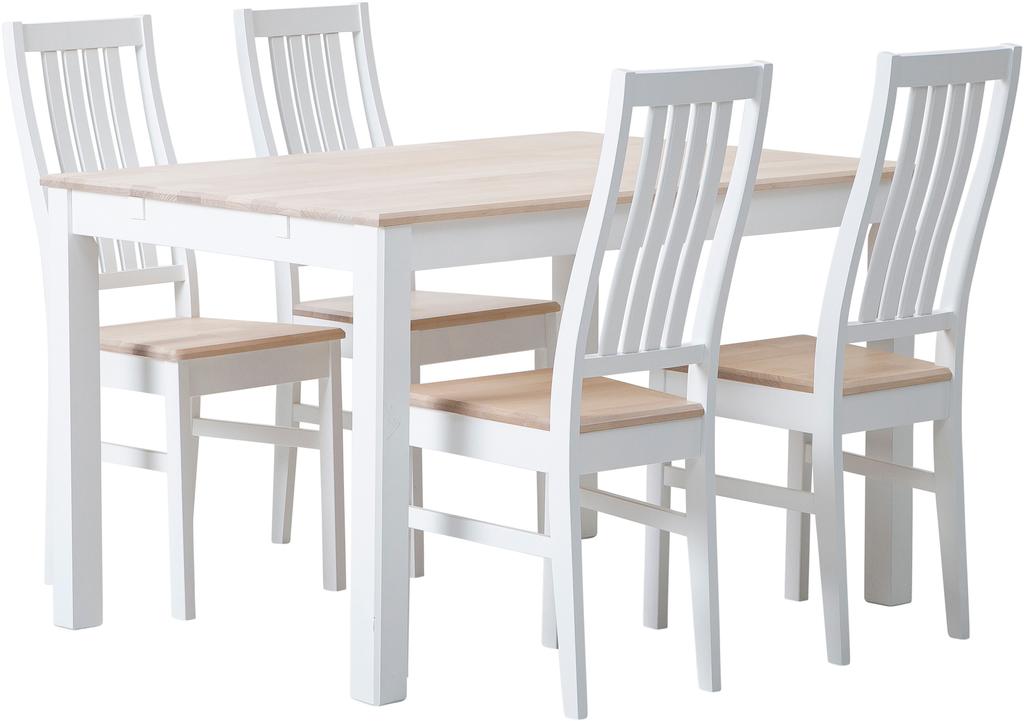 Söögilauakomplekt Hovi 120 cm neljale, valge/valgeks lakitud kask, Delux toolidega