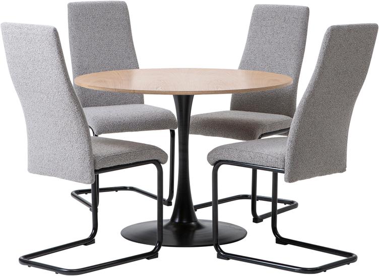 Söögilauakomplekt Apollo & Jasmin ümmargune, 100 cm, naturaalsest tammespoonist laud + hallid toolid