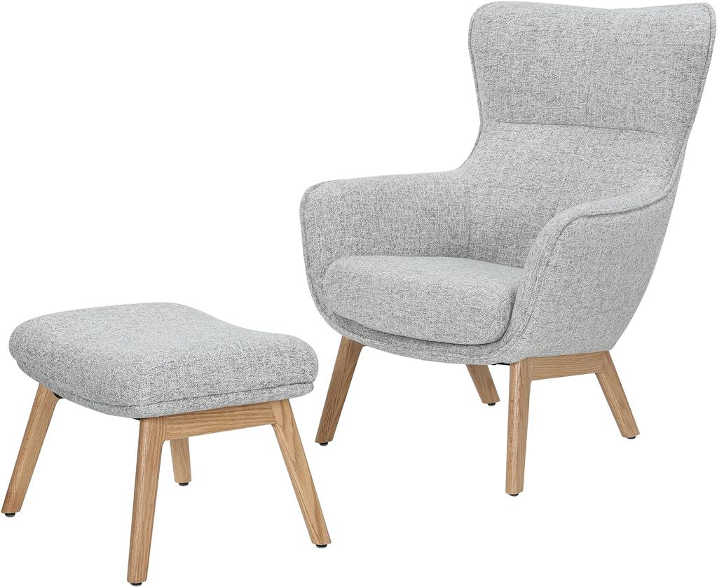Tugitool N&L Lisbet järiga, hall polster, naturaalsest tammest raam