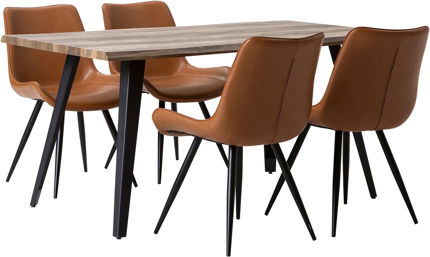 Söögilauakomplekt Napoli & Chic 160 x 90 cm neljale, tamm/must, pruunid toolid