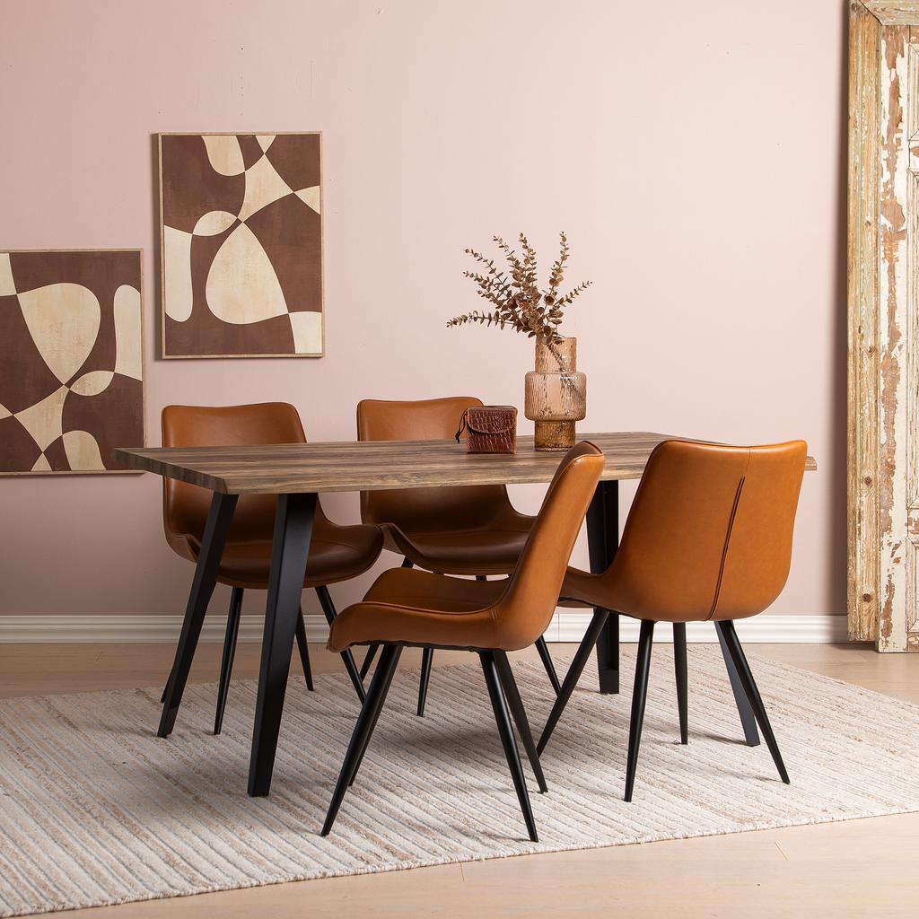 Söögilauakomplekt Napoli & Chic 160 x 90 cm neljale, tamm/must, pruunid toolid