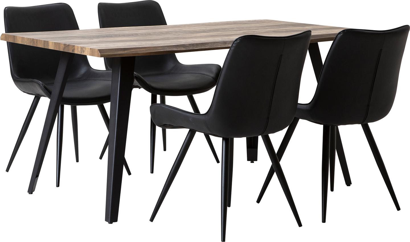 Söögilauakomplekt Napoli & Chic 160 x 90 cm neljale, tamm/must, mustad toolid
