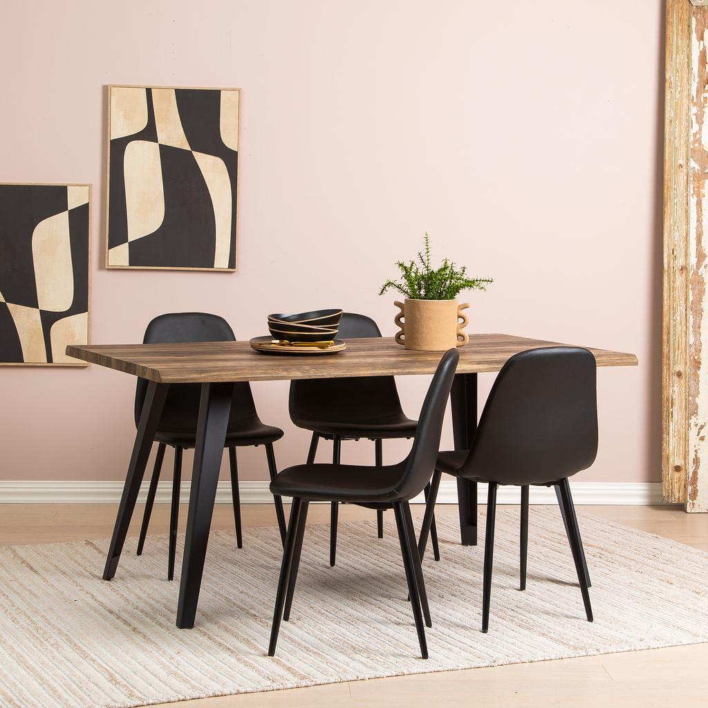 Söögilauakomplekt Napoli & Maria 160 x 90 cm neljale, tamm/must, mustad toolid