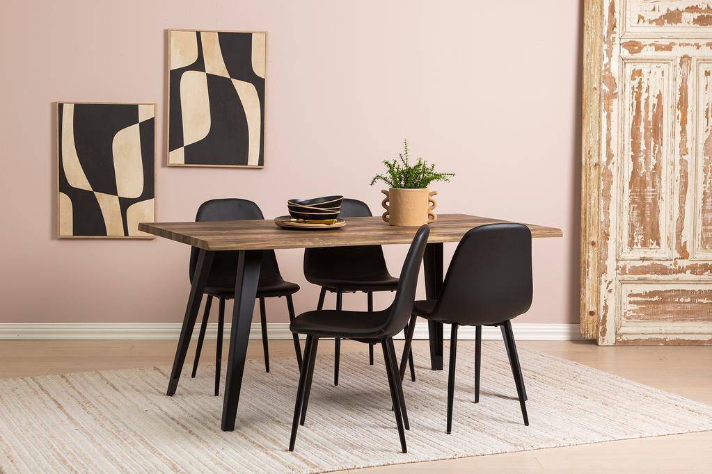 Söögilauakomplekt Napoli & Maria 160 x 90 cm neljale, tamm/must, mustad toolid