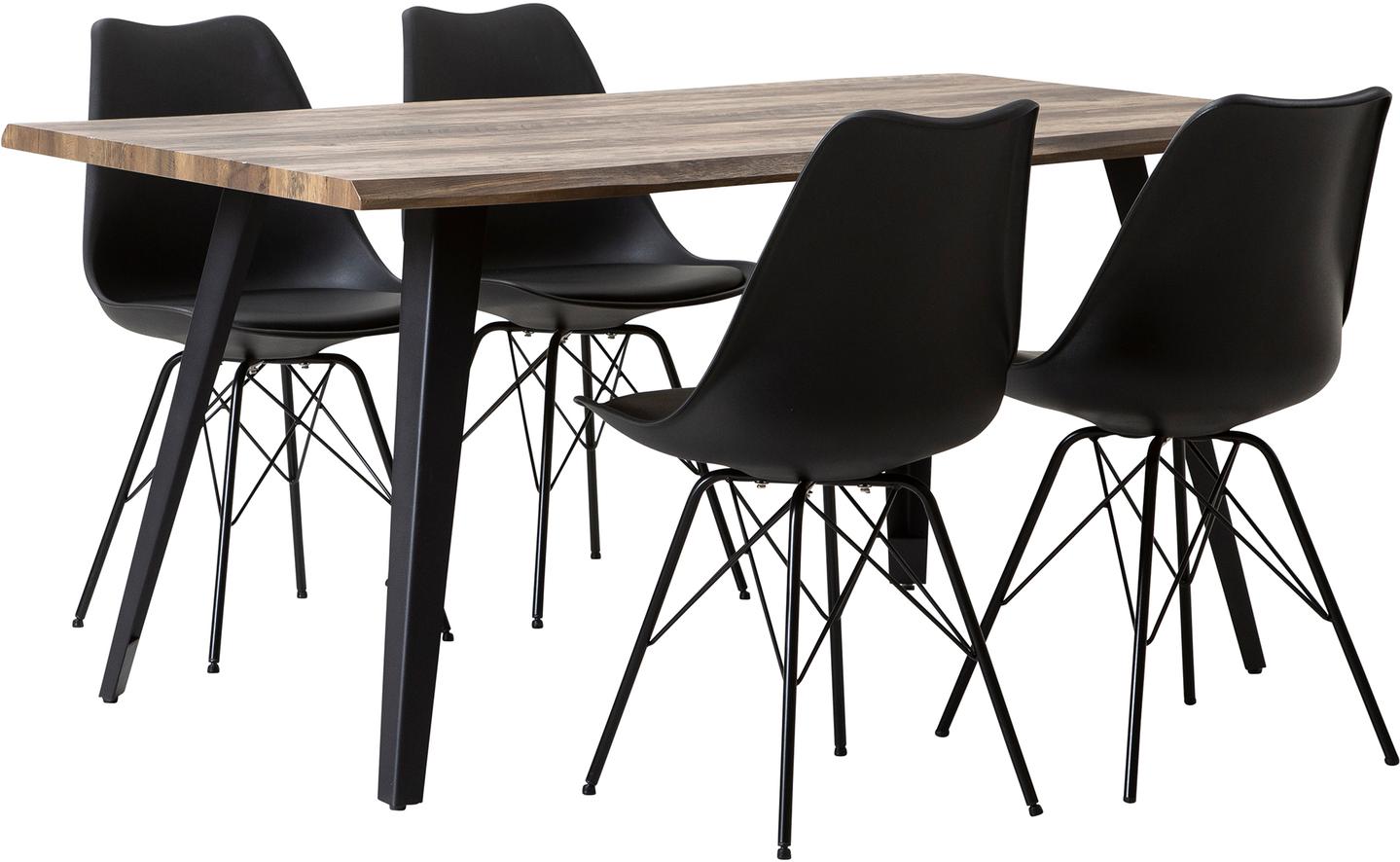 Söögilauakomplekt Napoli & Concept 160 x 90 cm neljale, tamm/must, mustad toolid