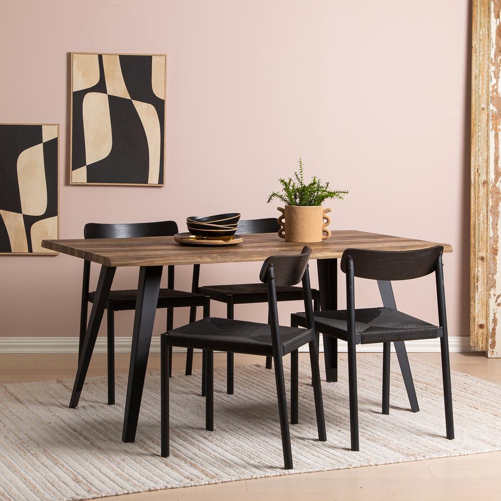 Söögilauakomplekt Napoli & Malmön 160 x 90 cm neljale, tamm/must, mustad toolid