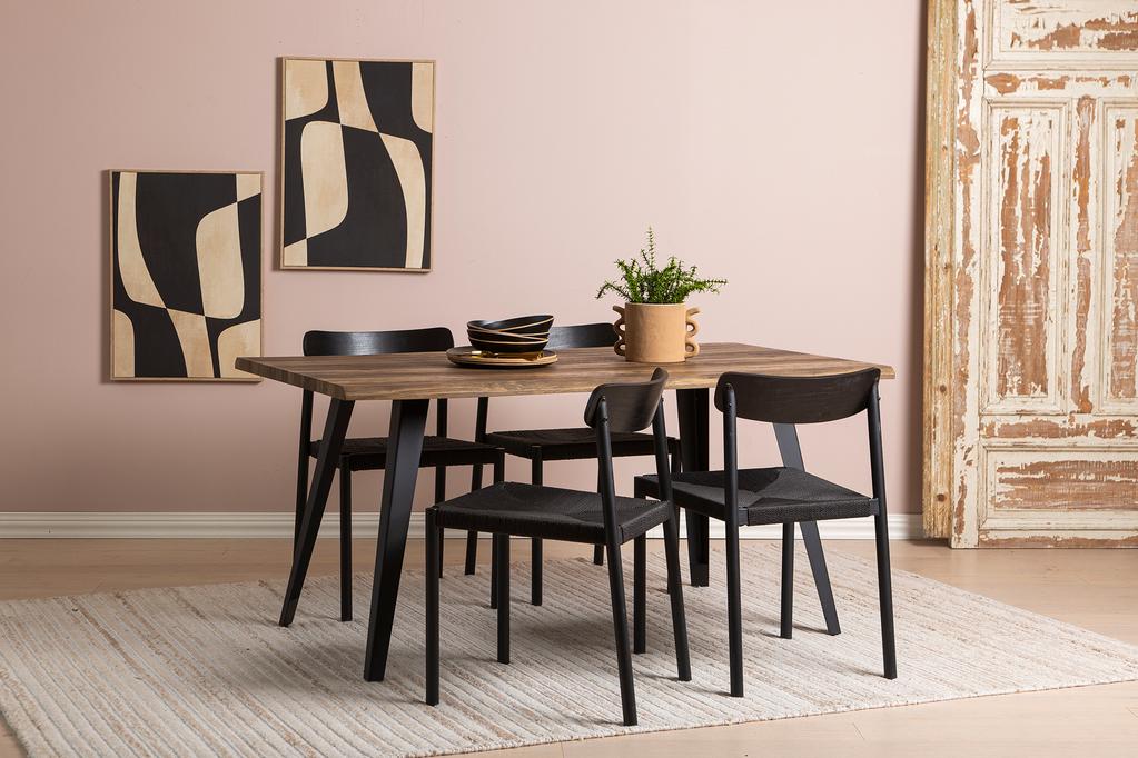 Söögilauakomplekt Napoli & Malmön 160 x 90 cm neljale, tamm/must, mustad toolid