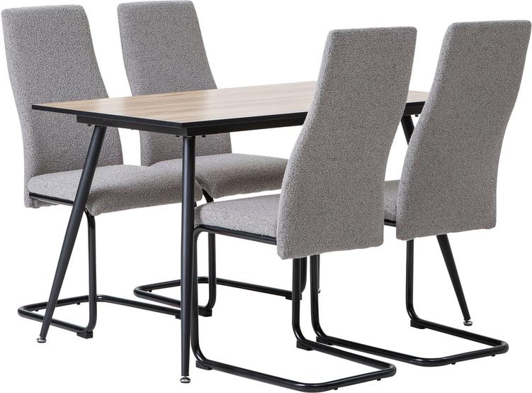 Montpellier & Jasmin söögilaua komplekt neljale, 120x75 cm, puidutoonis/must laud & must/hallid toolid