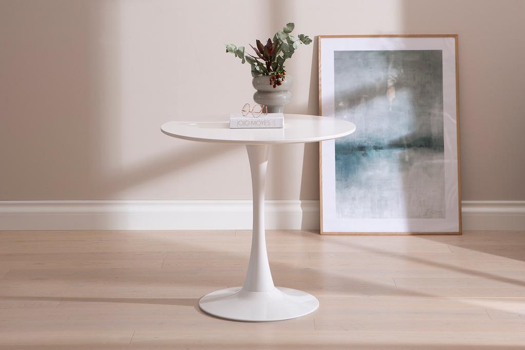 Apollo söögilaud 80 cm ümar, valge mdf
