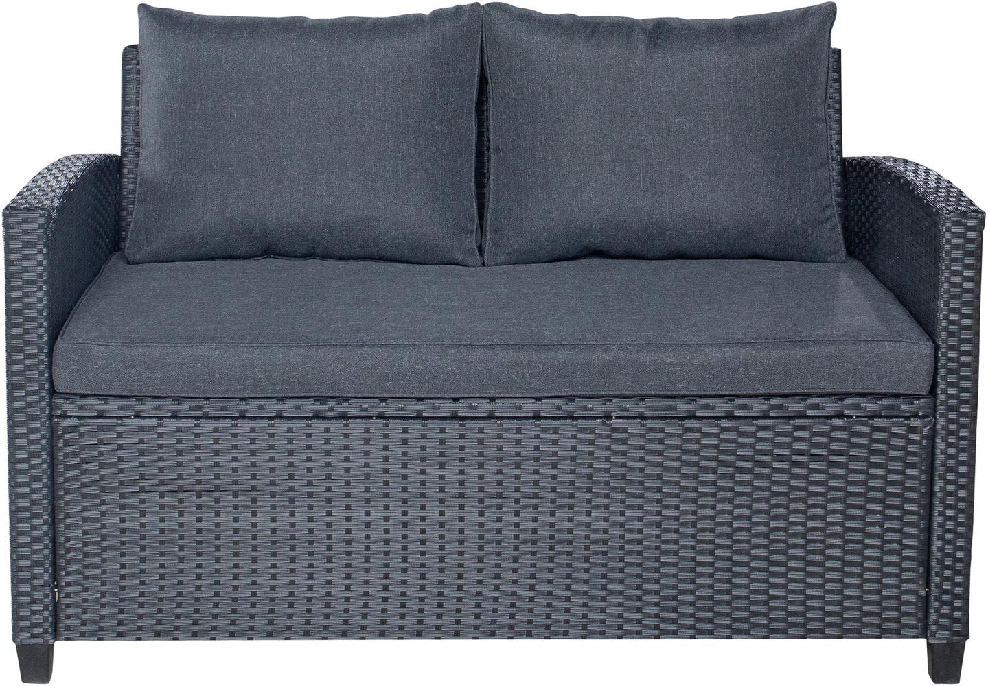 Torino terrassimööbli 2 kohaline diivan, must polürotang / tumehall pehmendus