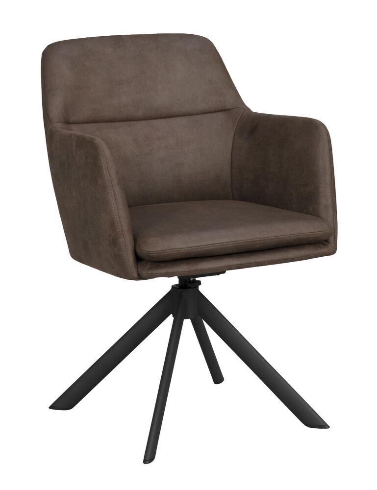 Tugitool Gladstone tumepruun nahk-tekstiil/mustad metalljalad, pöörlev, kiikuv