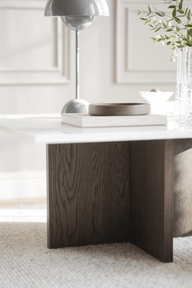 Pisipilt: Brooksville diivanilaud square 90x90 valge marmor/pruun tamm