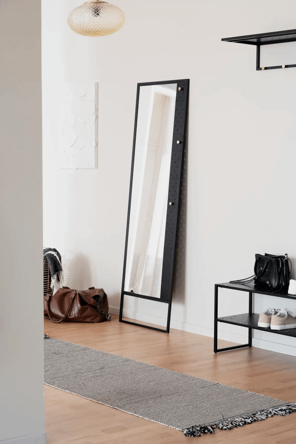 Malone põrandapeegel 53x170 must metall/kullatud nupud