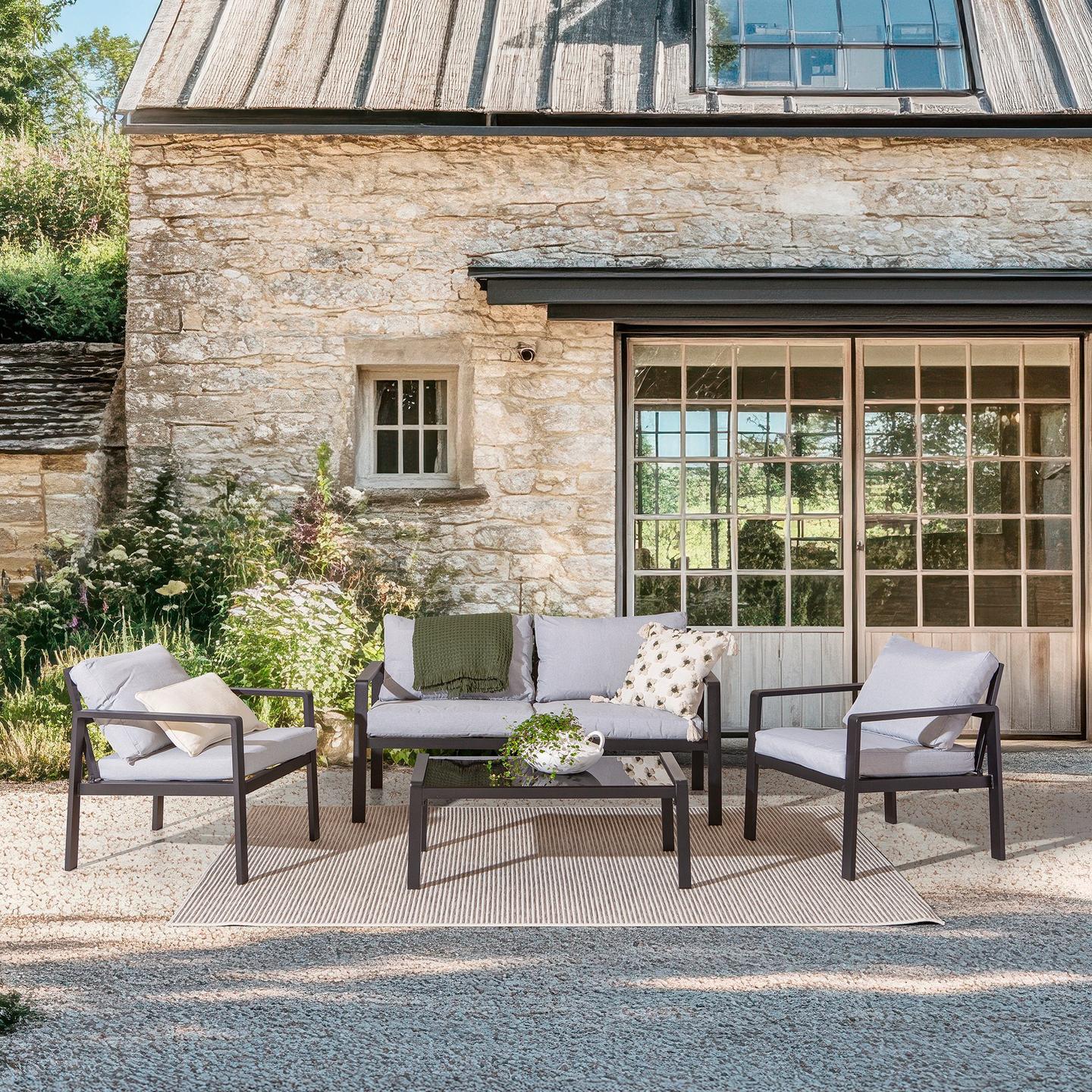 Ramnes aiamööbli komplekt, diivan, tugitoolid ja laud, 2+1+1