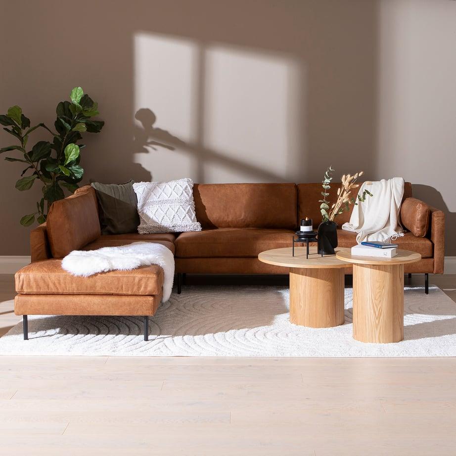 Copenhagen Nordic avatud nurgaga diivan (vasak), helepruun, bonded-nahk / must metalljalg