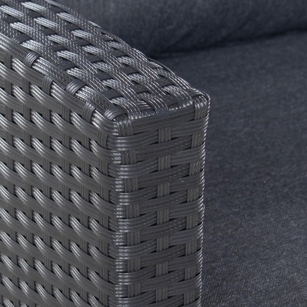 Torino terrassimööbli 2 kohaline diivan, must polürotang / tumehall pehmendus