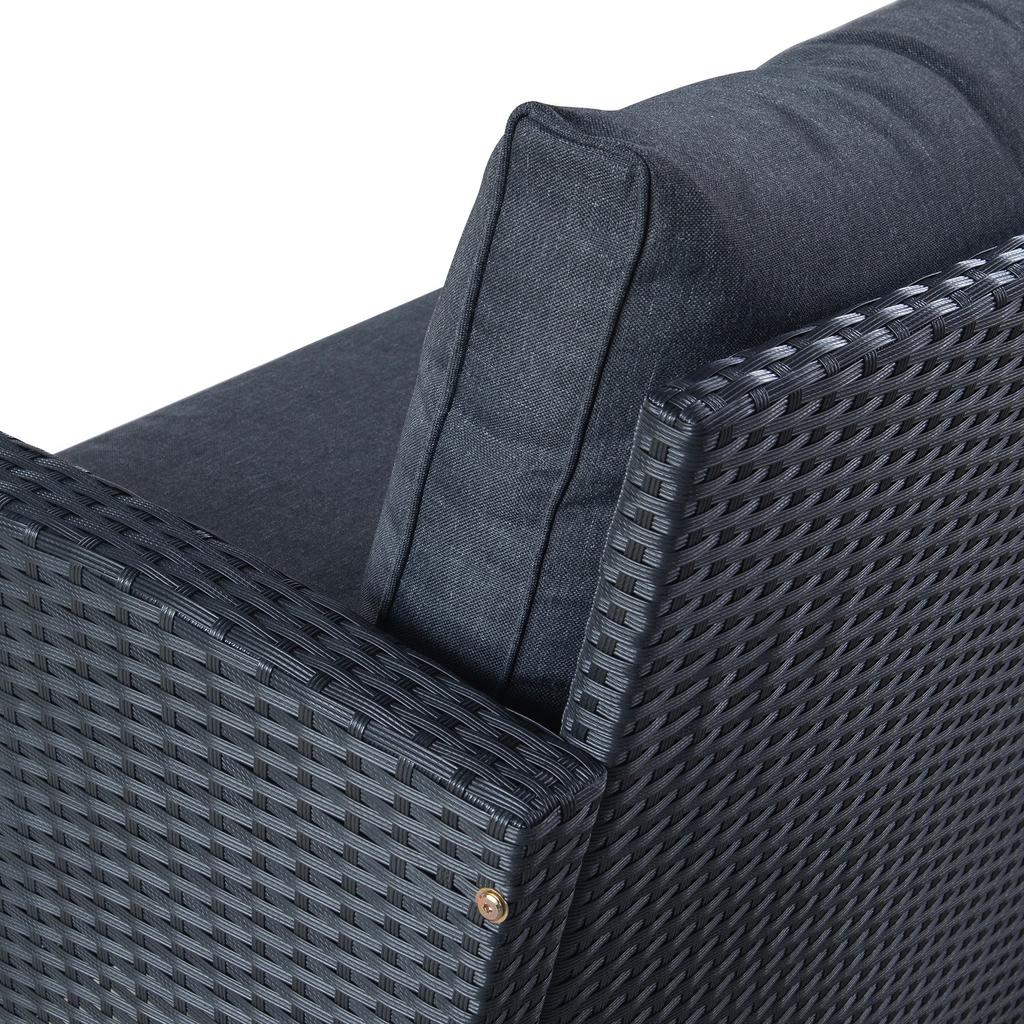 Torino terrassimööbli 2 kohaline diivan, must polürotang / tumehall pehmendus