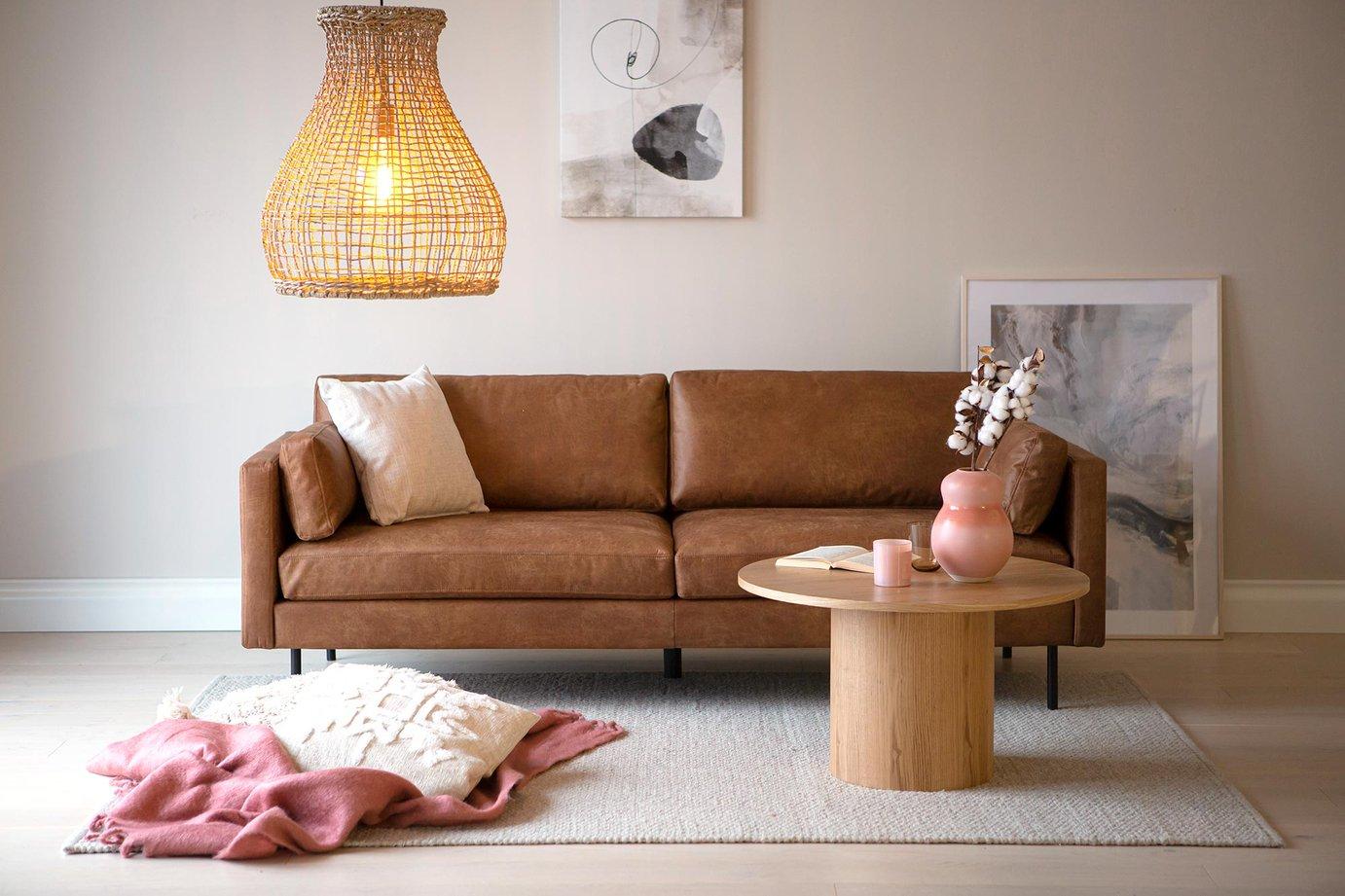 Copenhagen Nordic 3-kohaline diivan, helepruun, bonded-nahk / must metalljalg