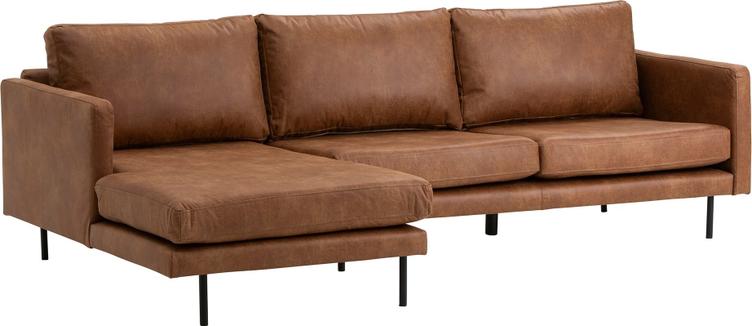 Copenhagen Scandic nurgadiivan (vasak), Ezzenza cognac, mustad jalad