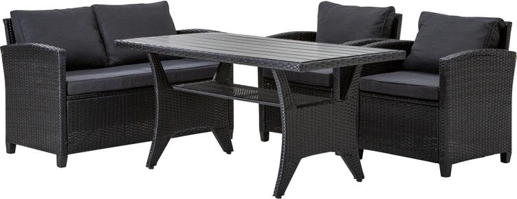 Aiamööbli diivanikomplekt Torino 2+1+1 + diivanilaud (kõrge) must/hall