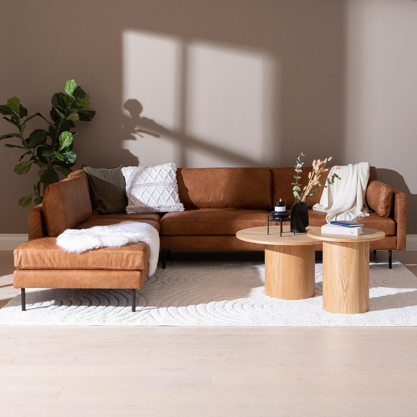 Copenhagen Scandic avatud nurgaga diivan (vasak), helepruun bonded nahk