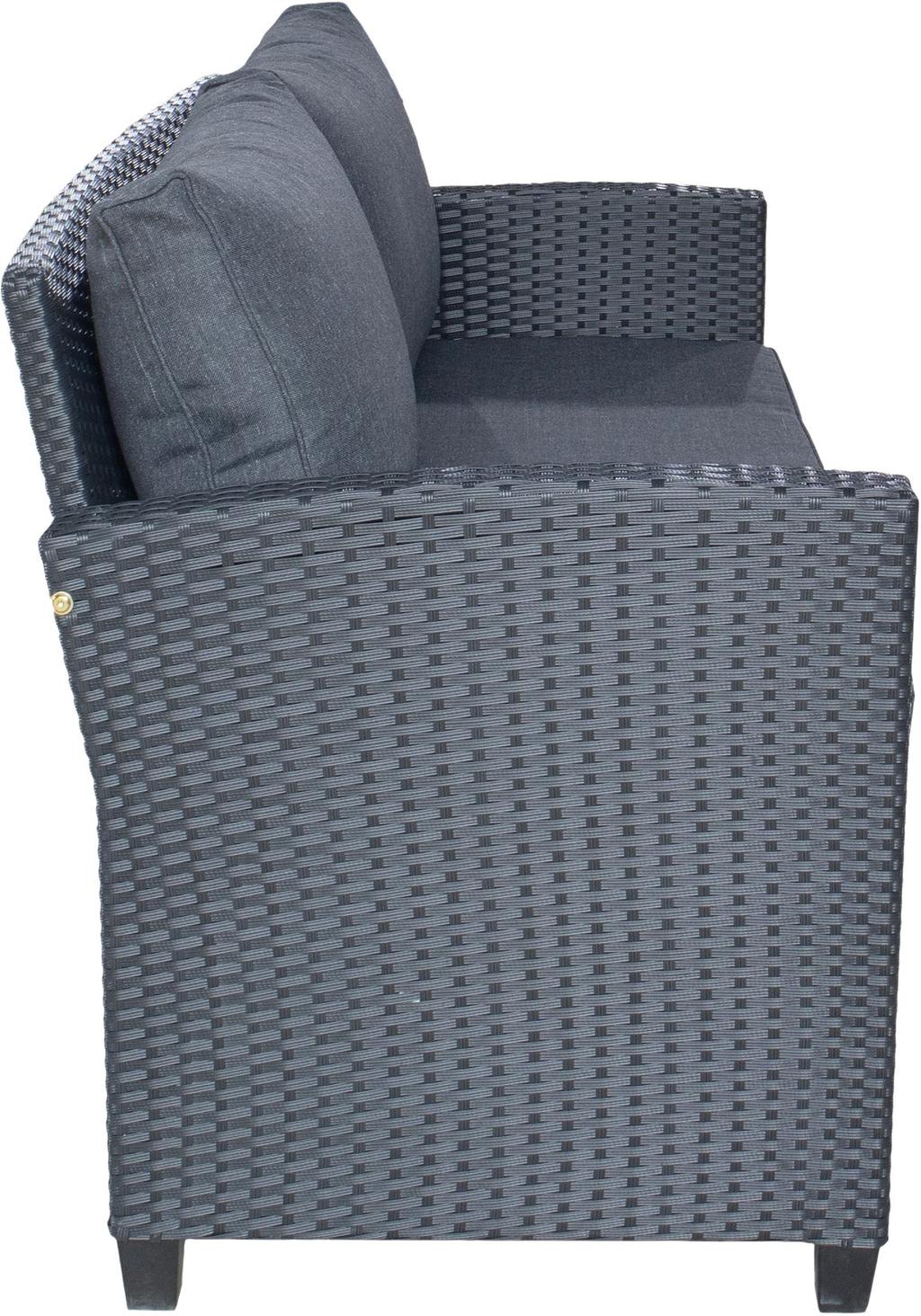 Torino terrassimööbli 2 kohaline diivan, must polürotang / tumehall pehmendus