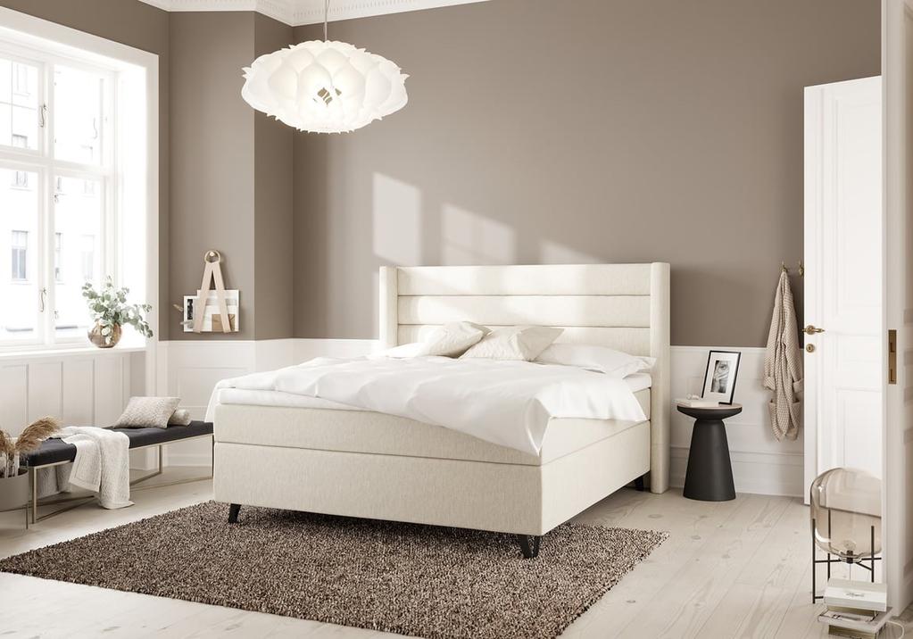 Kontinentaalvoodi Wonderland VIP 180x200 cm, keskmine/kõva, loodusvalge, mustad Triago-jalad + Premium Latex kattem.