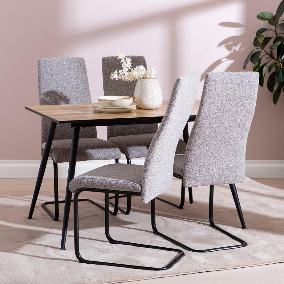 Montpellier & Jasmin söögilaua komplekt neljale, 120x75 cm, puidutoonis/must laud & must/hallid toolid