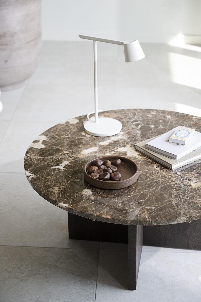 Brooksville diivanilaud ümar Ø90 pruun marmor/whitewash tamm