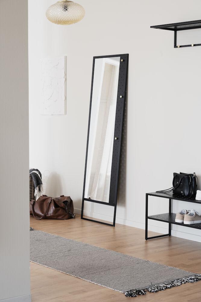 Malone põrandapeegel 53x170 must metall/kullatud nupud